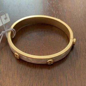 Tory Burch Elegant Gold and Cream Bangle Bracelet